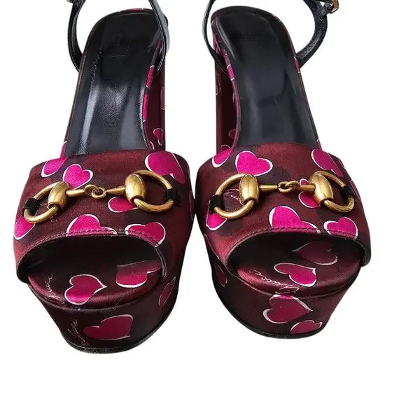 Gucci Claudie Horsebit Platform Block Heel Sandal Size 41 US 11 Pink Heart - Picture 8 of 8